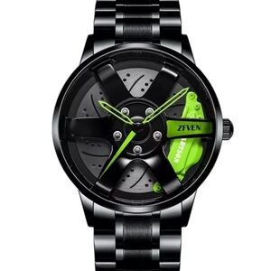 ZFVEN Black Metal Sport Watch with Neon Green Accents